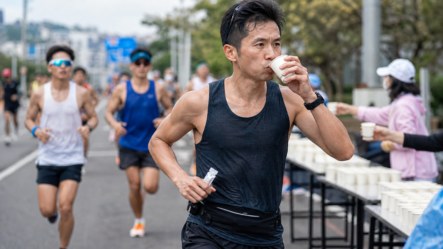 路跑的補給站技巧:不停步喝水、能量膠補充的流暢動作